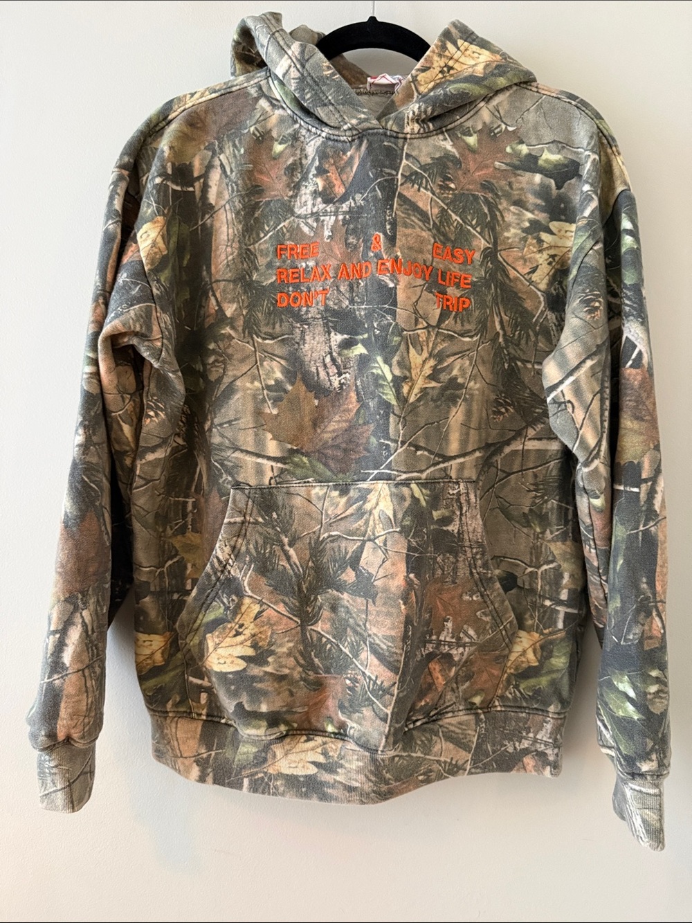 Free & Easy Camo Hooded Sweatshirt with Orange Embroidery